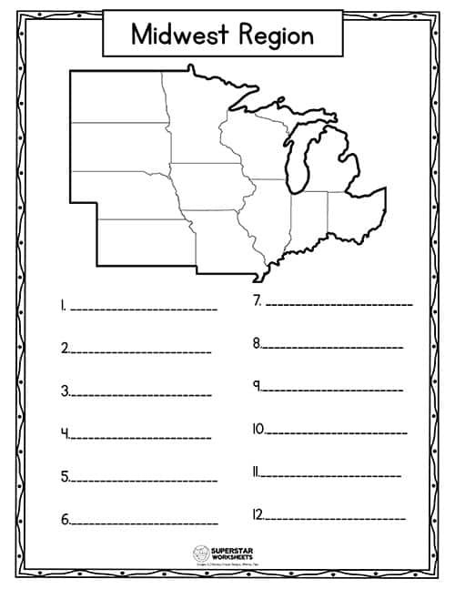 Midwest States Map Coloring Page