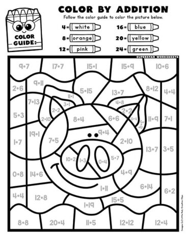 Addition Color By Number Superstar Worksheets