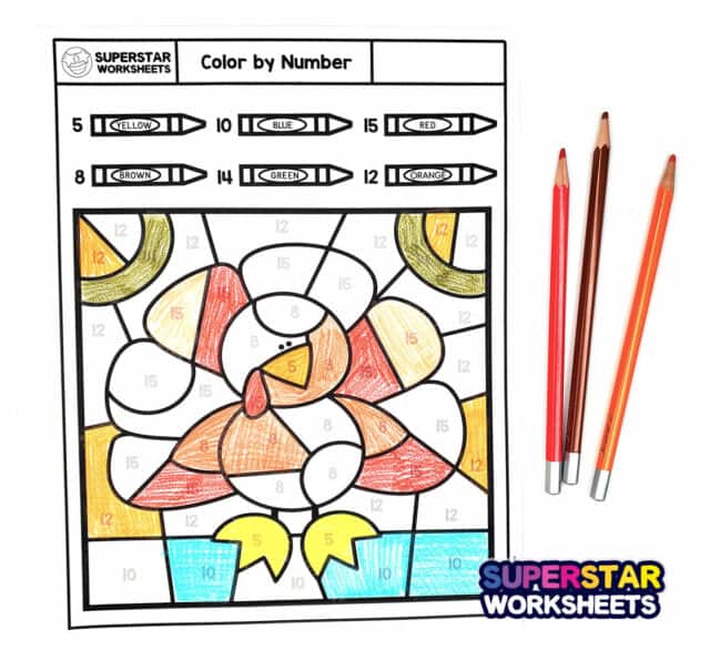 Thanksgiving Color By Number Superstar Worksheets