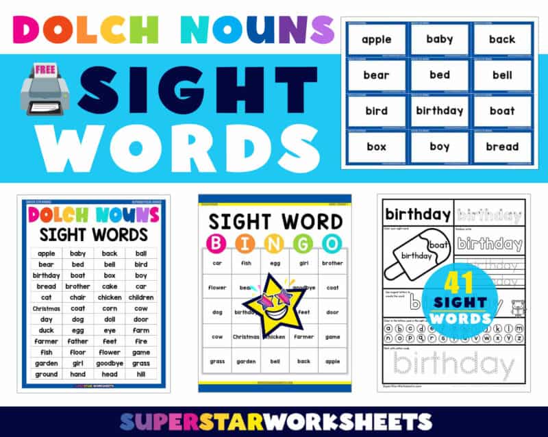 Dolch Sight Word Nouns Superstar Worksheets