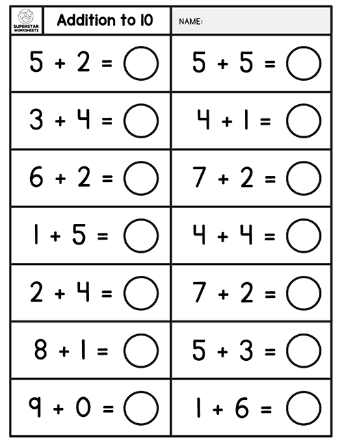 10 Addition Facts Worksheets
