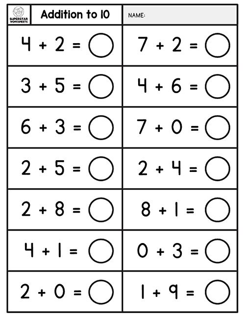 Single Digit Addition Worksheets With Sums To 10