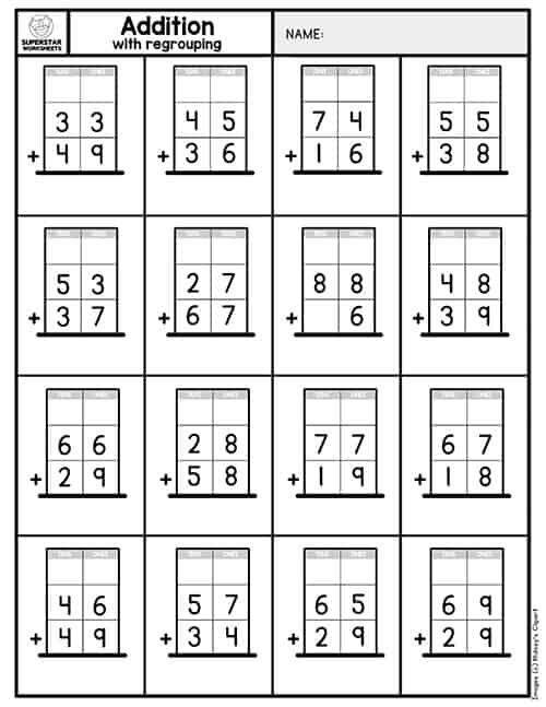 addition with regrouping worksheets superstar worksheets