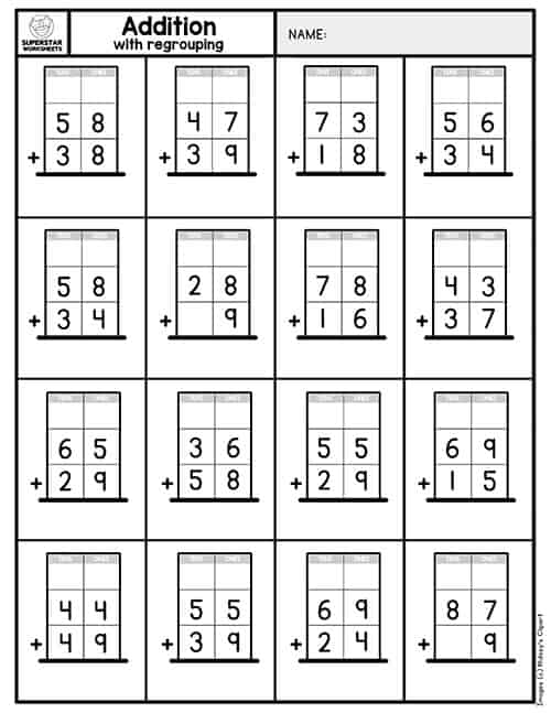 Addition with Regrouping Worksheets Superstar Worksheets