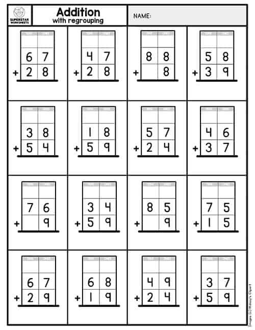 Addition With Regrouping Worksheets Superstar Worksheets