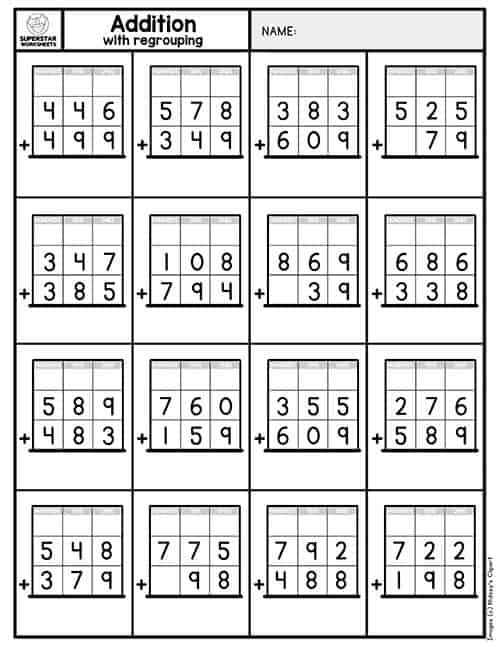 addition with regrouping worksheets superstar worksheets