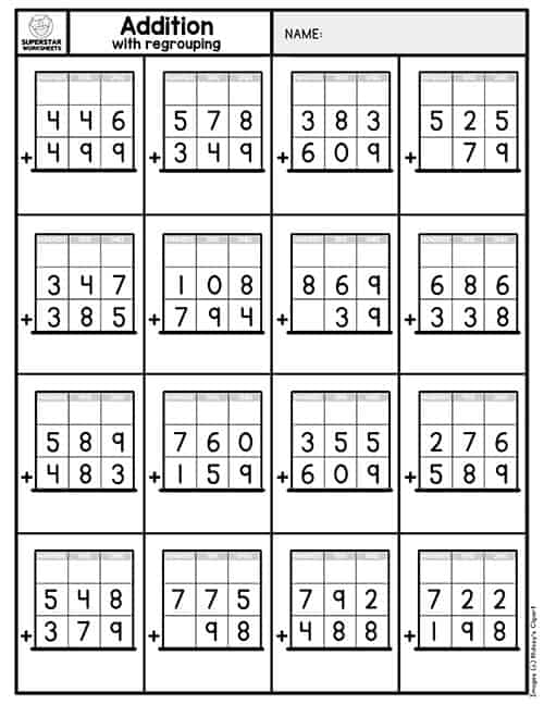 Addition With Carryover Worksheet