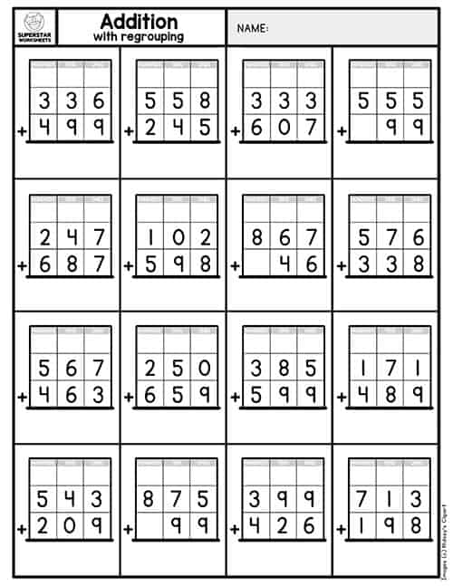 Addition Worksheets 4 Digit With Regrouping