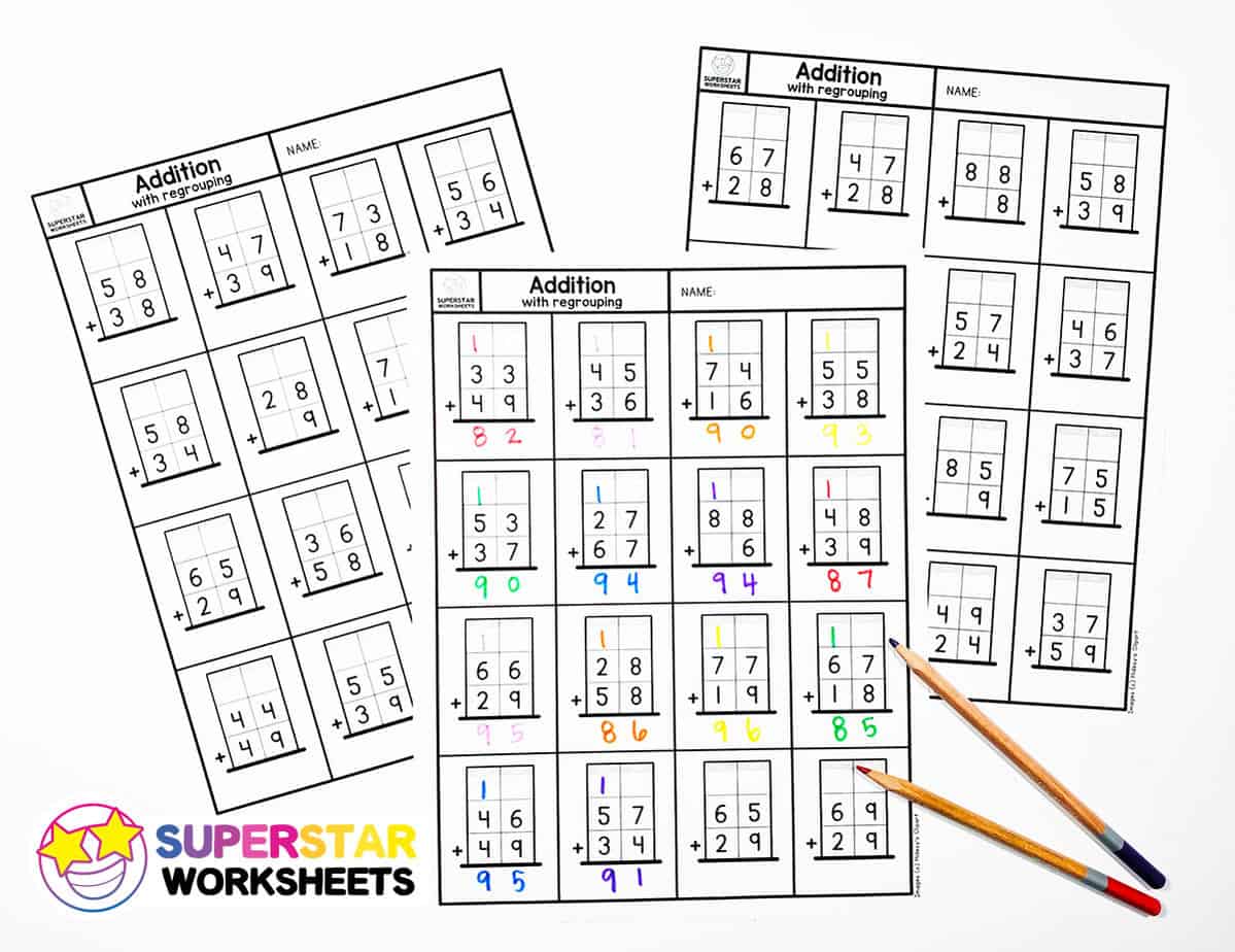 Addition with Regrouping Worksheets - Superstar Worksheets
