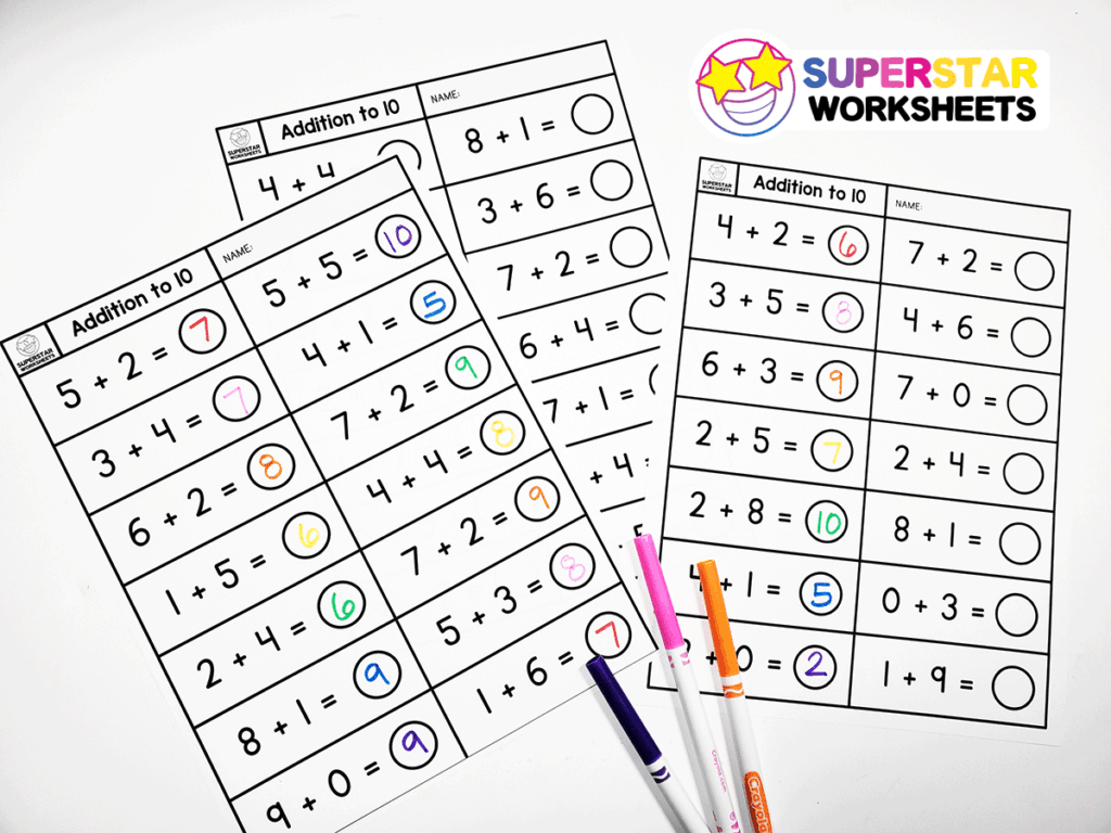 Single Digit Addition Worksheets Superstar Worksheets