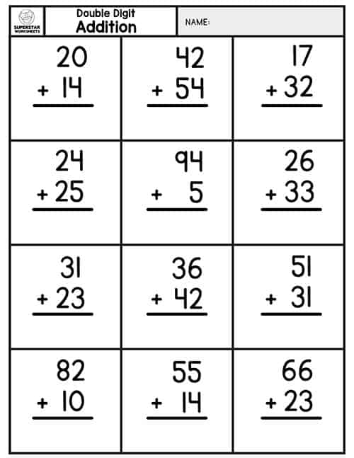 2 Digit Plus 2 Digit Addition With No Regrouping A Double Digit Addition Regrouping Worksheet