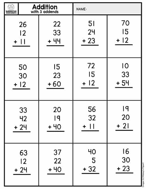 Double Digit Addition Without Regrouping Superstar Worksheets