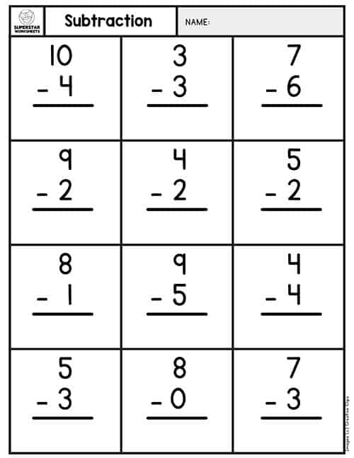 Subtraction Worksheets - Superstar Worksheets