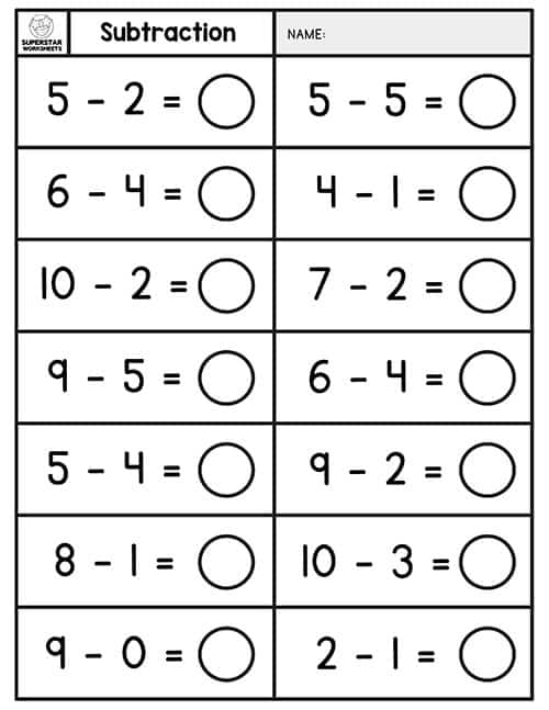 subtraction worksheets for kindergarten free printables