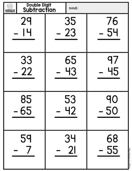 Subtraction Double Digit Worksheet