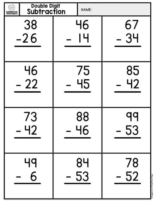 Double Digit Subtraction - Superstar Worksheets