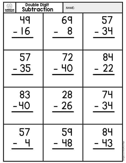 Double Digit Subtraction Superstar Worksheets