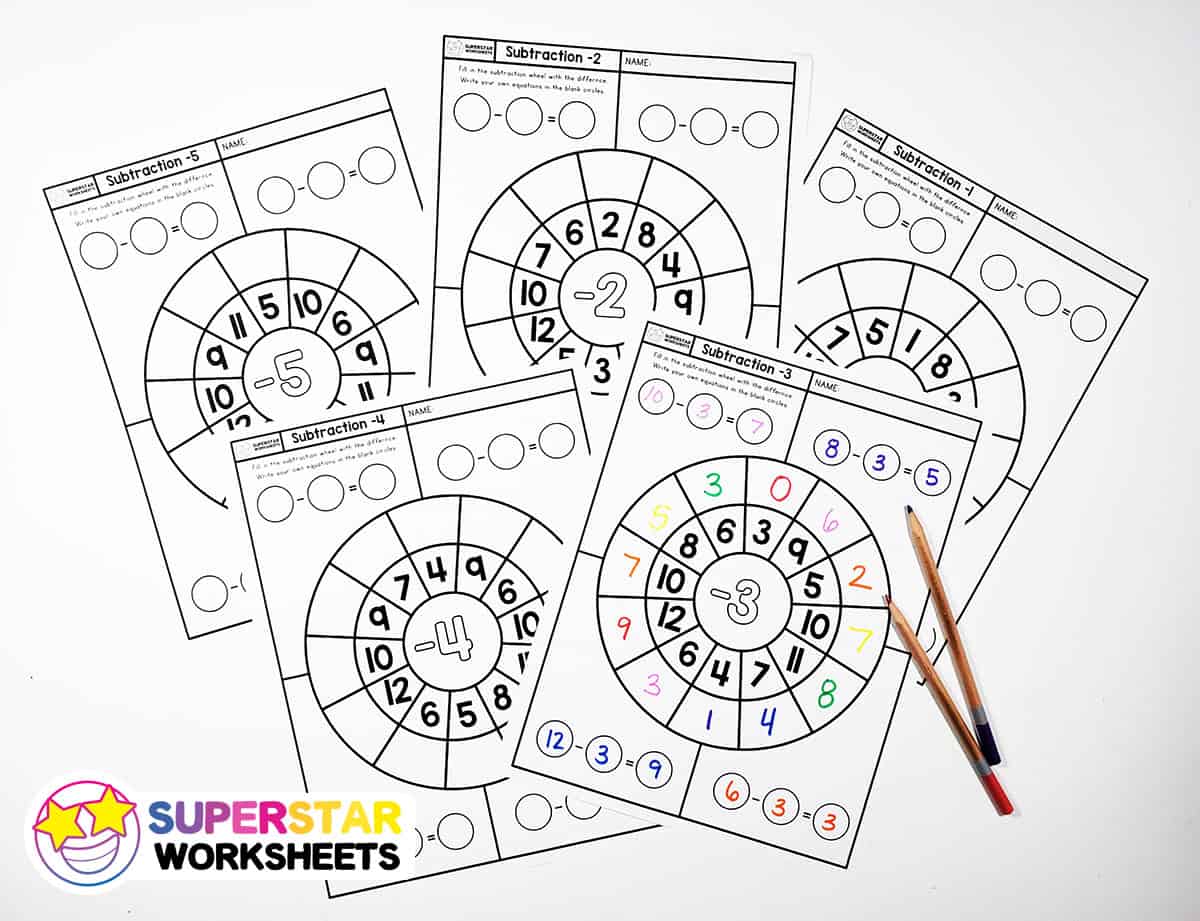 subtraction-wheels-superstar-worksheets