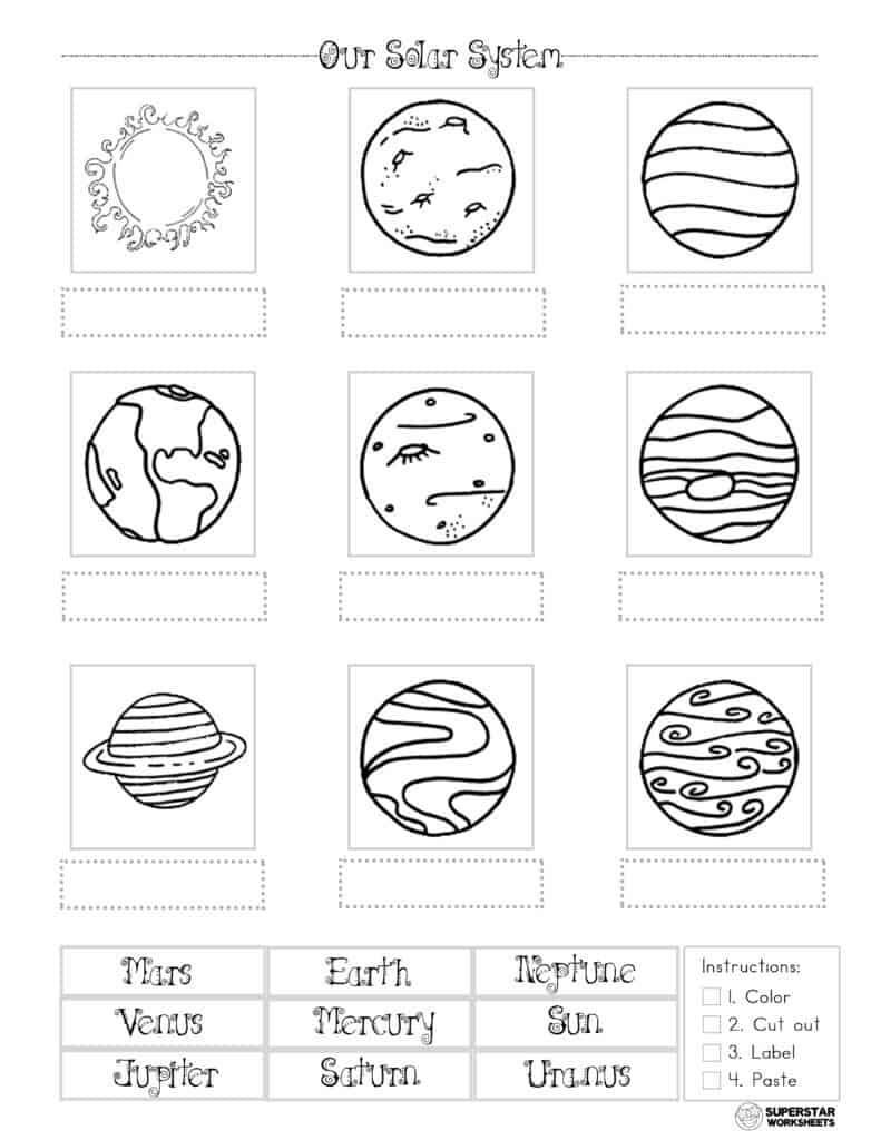 simple label the solar system