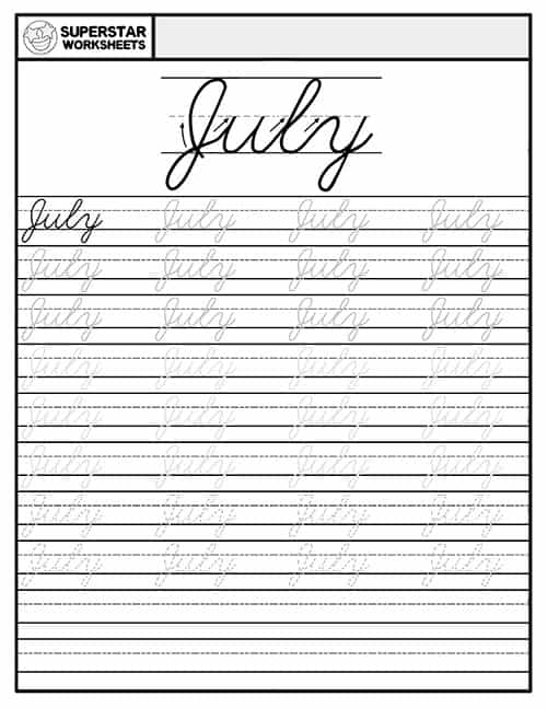 months of the year cursive handwriting worksheets superstar worksheets