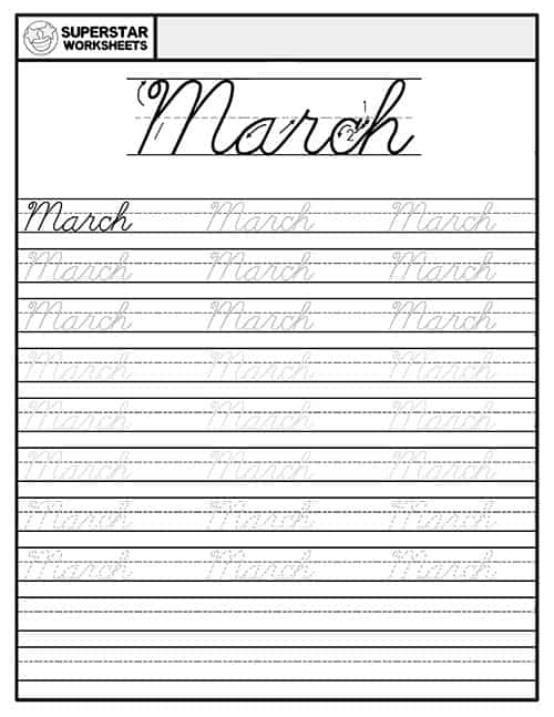 Months of the Year Cursive Handwriting Worksheets - Superstar Worksheets