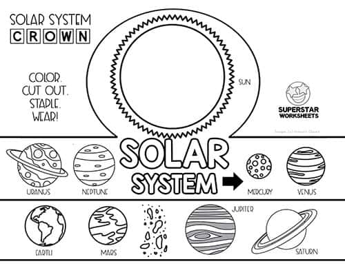 Solar System Printable Worksheet for Children.