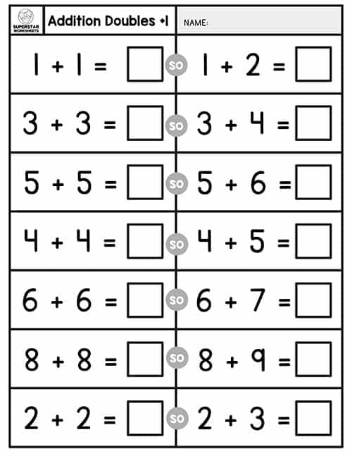 Adding Doubles Plus One Worksheets
