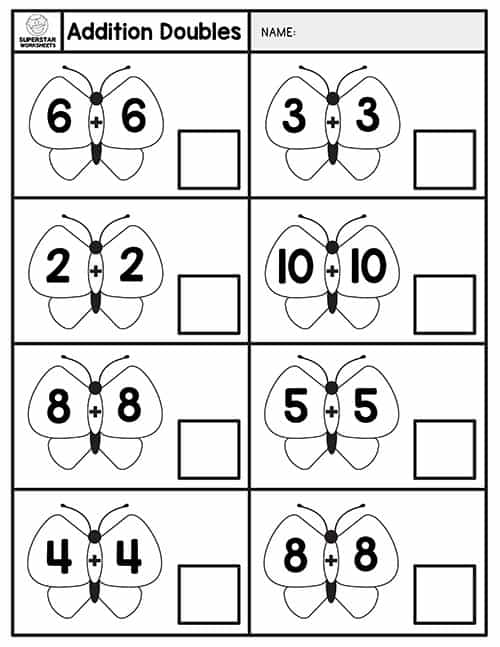 Addition Doubles Worksheets
