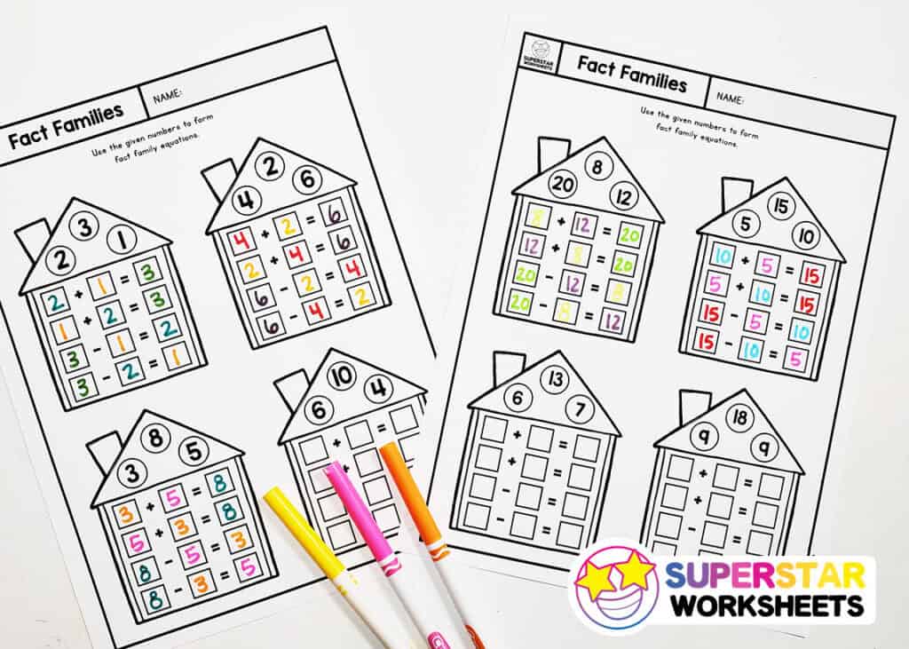 fact family worksheets superstar worksheets