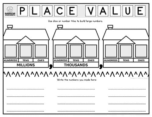 place value chart superstar worksheets