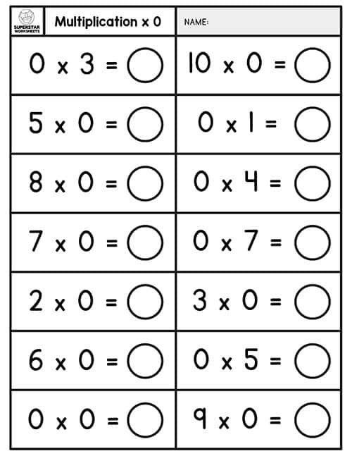 by 1 multiplication worksheets