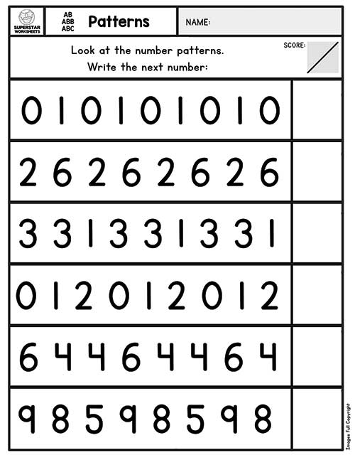 maths number patterns worksheets