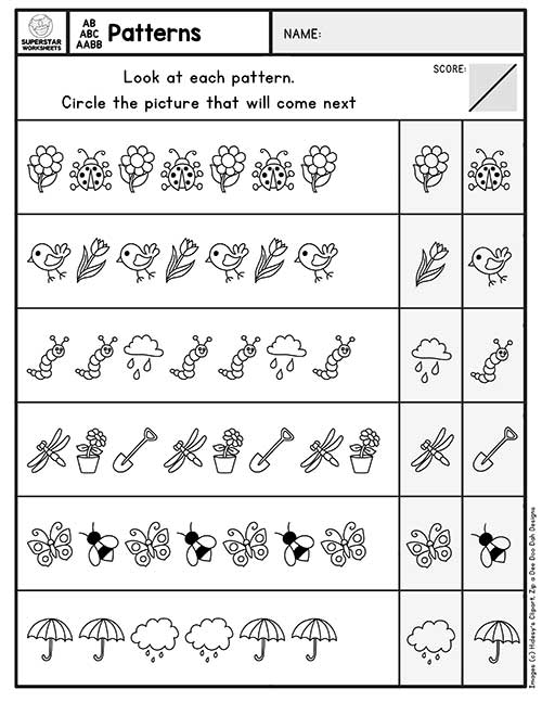 Worksheets On Patterns For Kindergarten