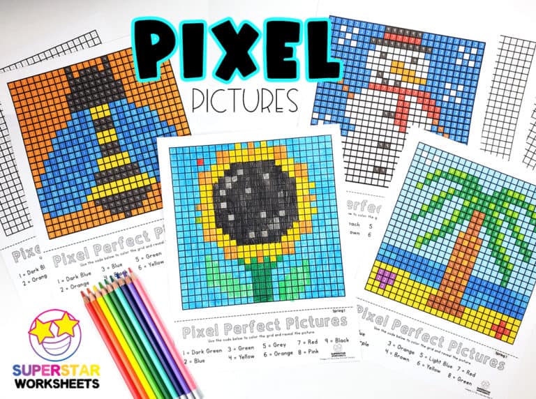 Pixel Coloring Pages - Superstar Worksheets