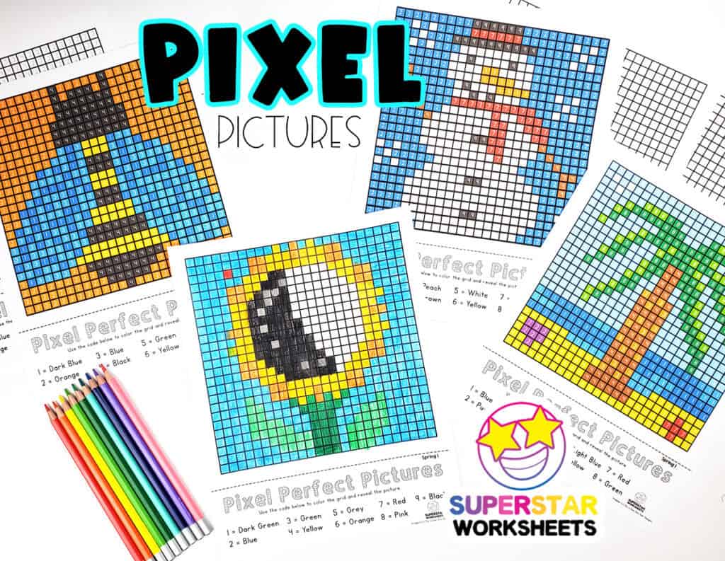 pixel coloring pages superstar worksheets