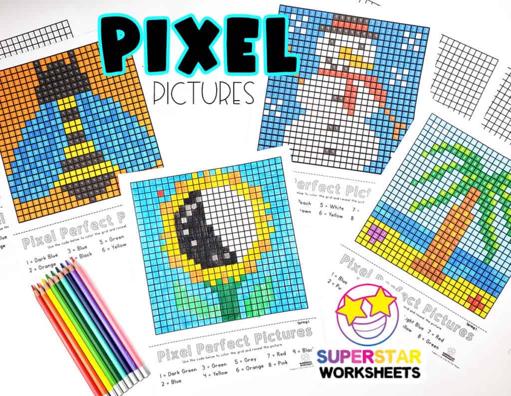 Pixel Coloring Pages - Superstar Worksheets