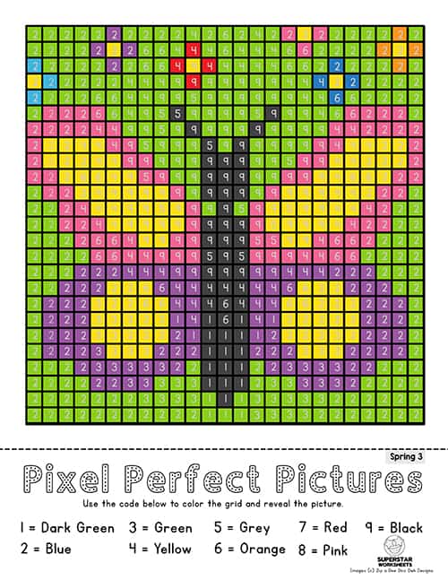 Pixel Coloring Pages - Superstar Worksheets
