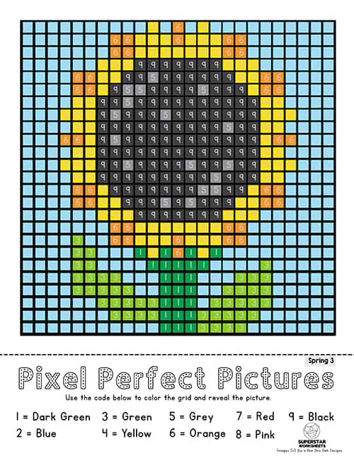 Pixel Coloring Pages Superstar Worksheets