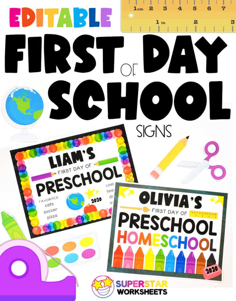 First Day of School Sign - Superstar Worksheets