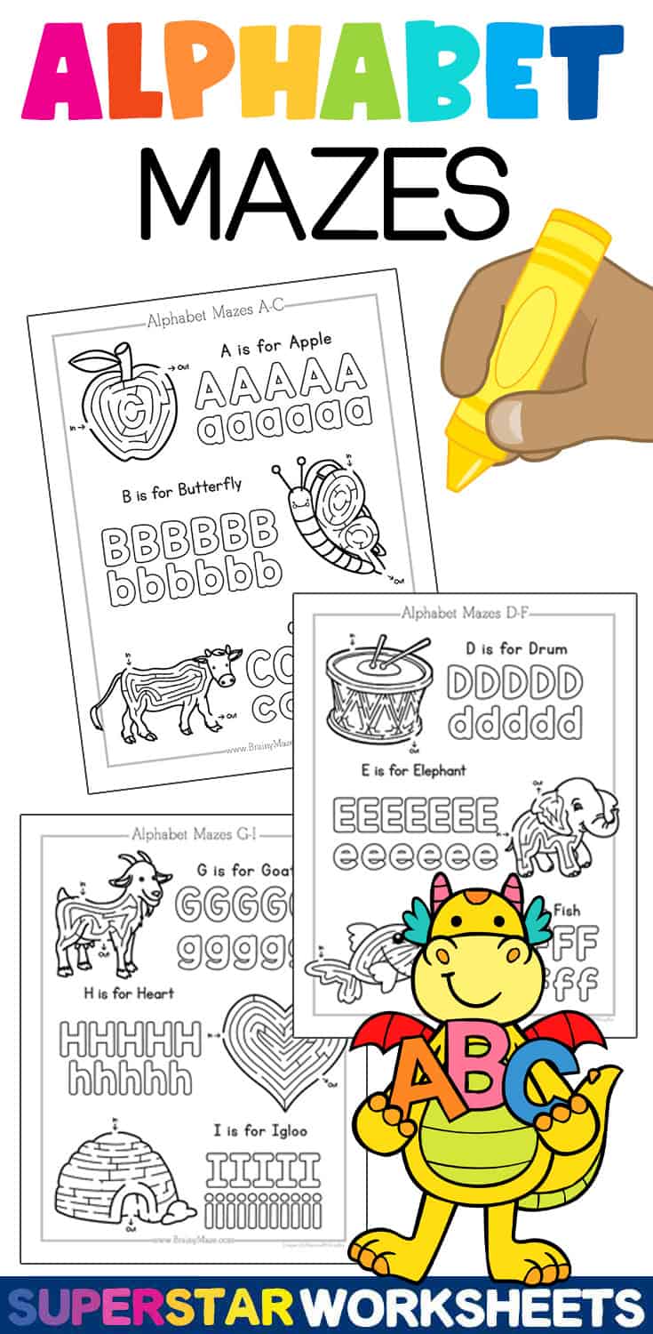 Alphabet Handwriting Mazes - Superstar Worksheets