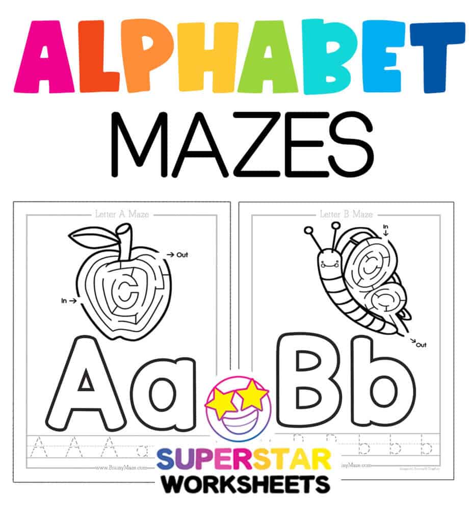 alphabet mazes superstar worksheets