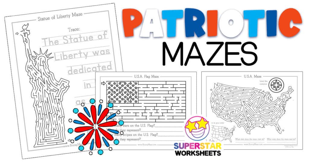 patriotic mazes superstar worksheets