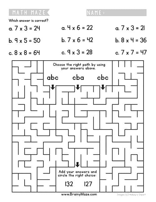 Math Worksheet Maze Multiplication