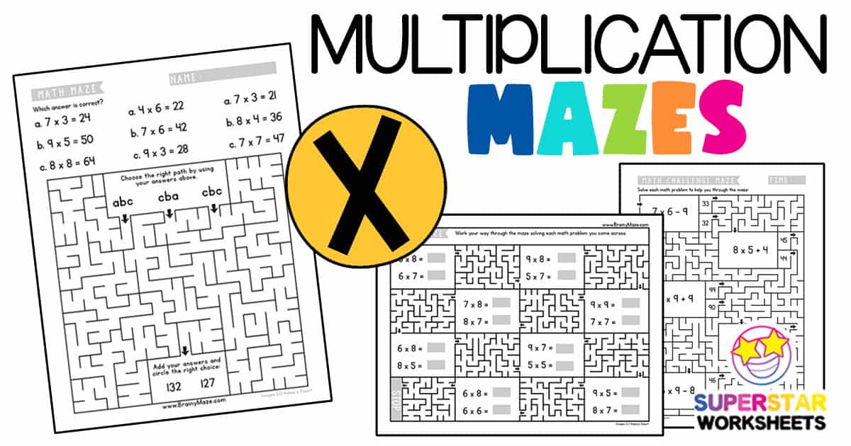 Math Mazes Multiplication Superstar Worksheets