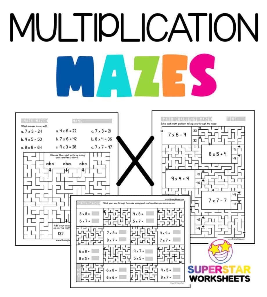 Multiplication Mazes Worksheets