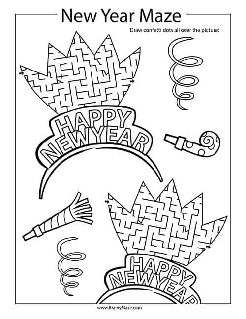 New Year's Day Mazes Superstar Worksheets