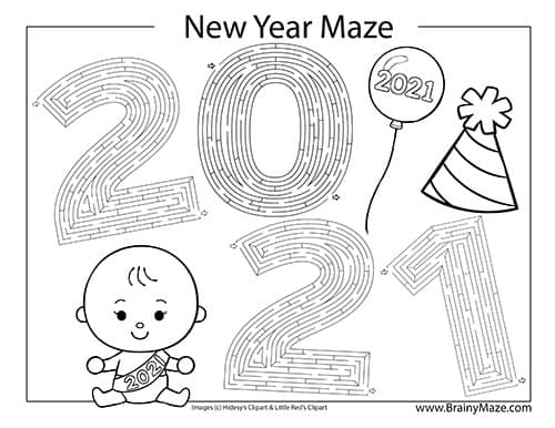 New Year's Day Mazes - Superstar Worksheets