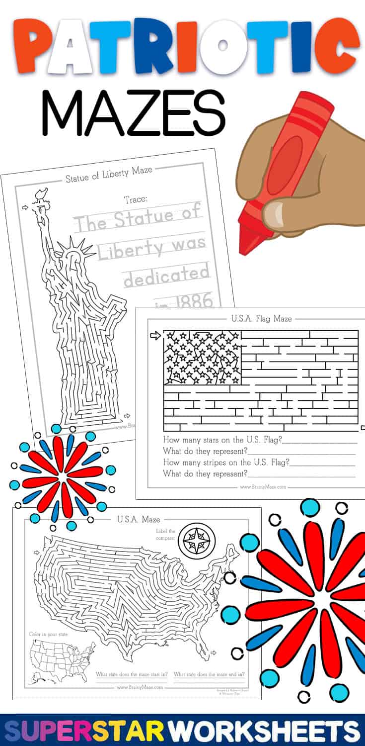 Patriotic Mazes - Superstar Worksheets