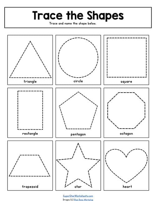 Shape Tracing Worksheets - Superstar Worksheets