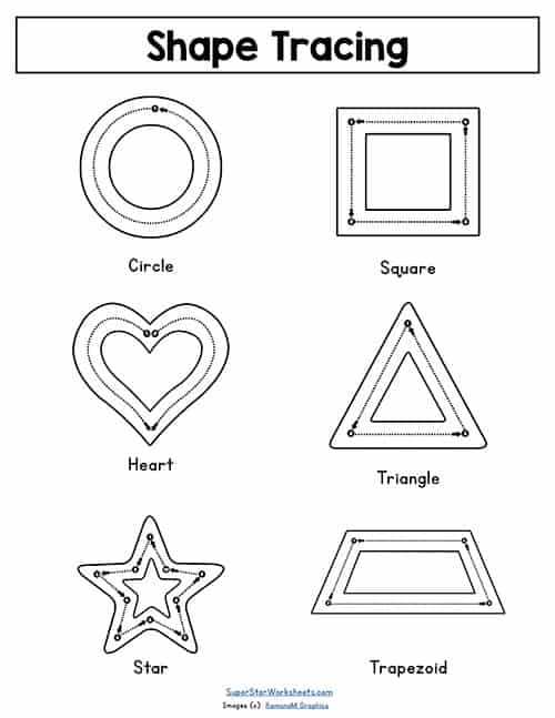 shape tracing worksheets superstar worksheets